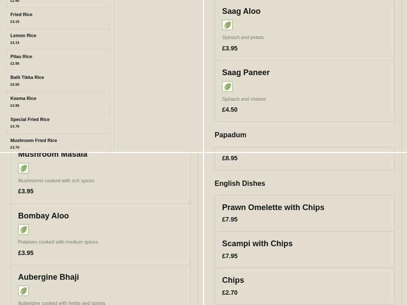 Darjeeling Indian Restaurant Whaplode Menu