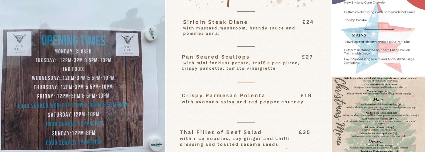 The Bull Inn Menu