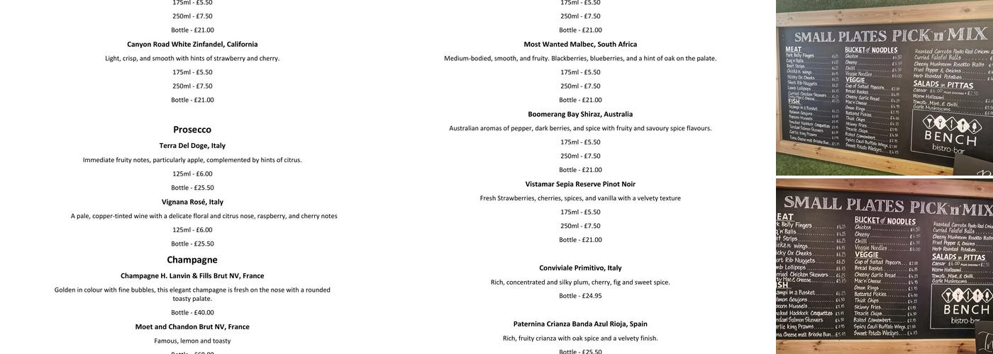 Bench Bistro Bar Menu