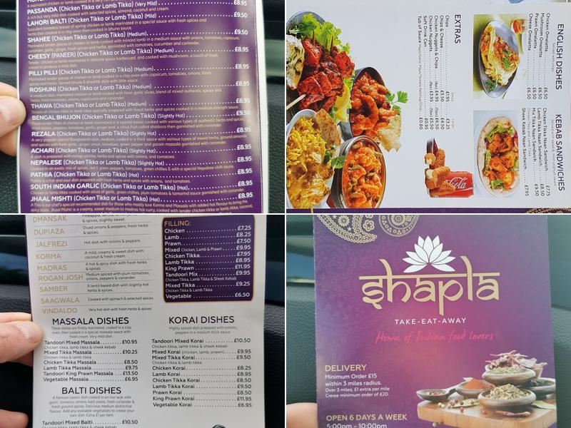 Shapla Take-Eat-Away Menu