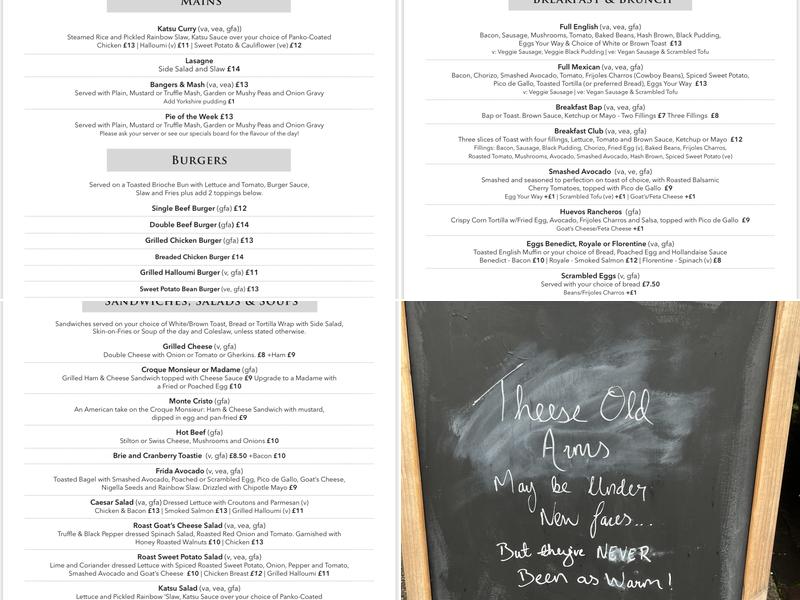 Wilbraham Arms Menu