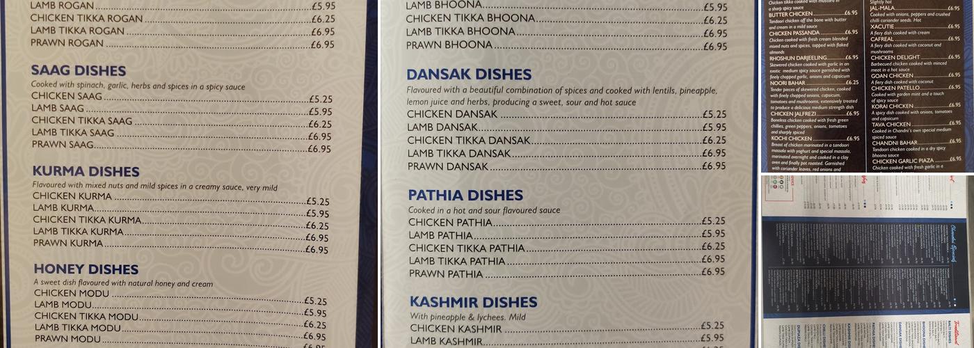 Chandni Indian Takeaway Menu