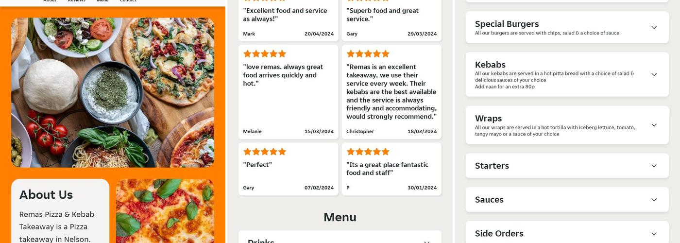 Rema's Pizza & Kebab Takeaway Menu