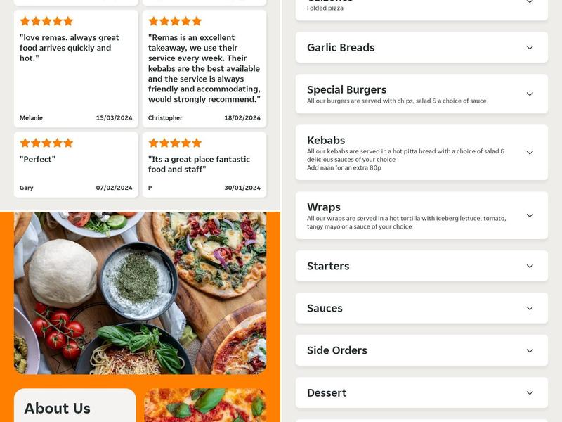 Rema's Pizza & Kebab Takeaway Menu