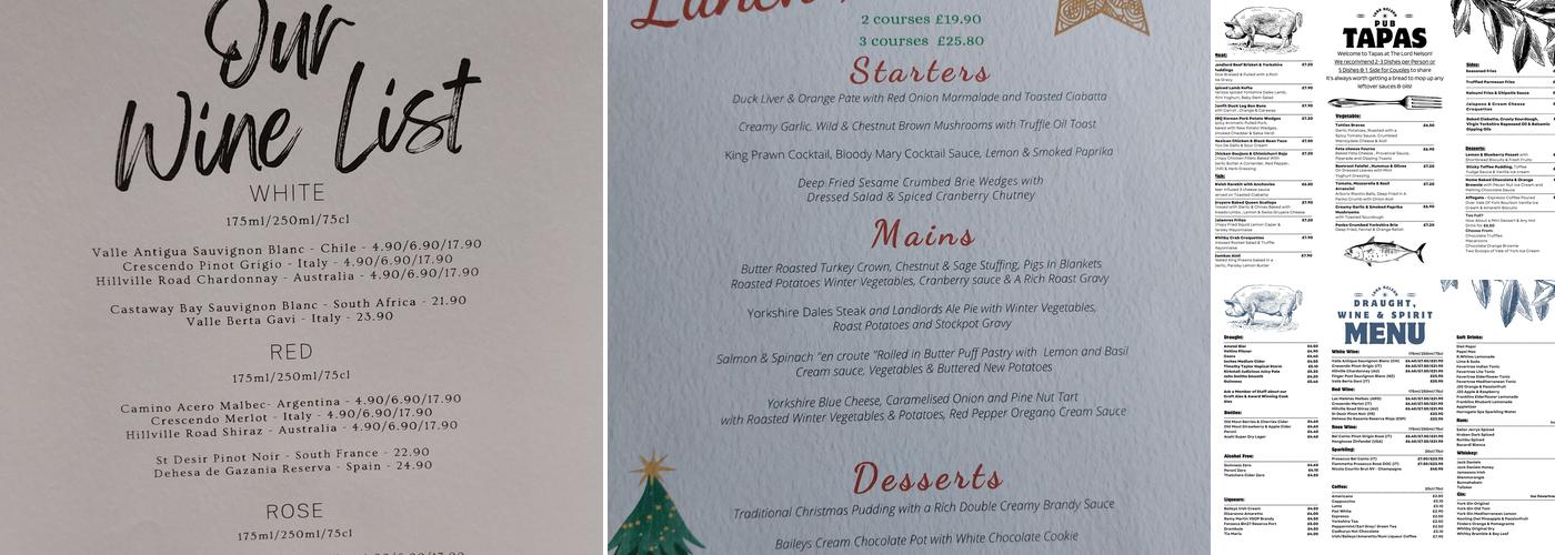 The Lord Nelson Menu