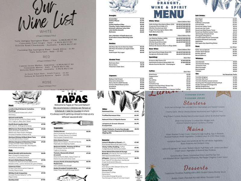 The Lord Nelson Menu