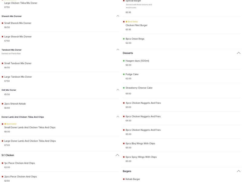 The Taste of Kashmir Menu