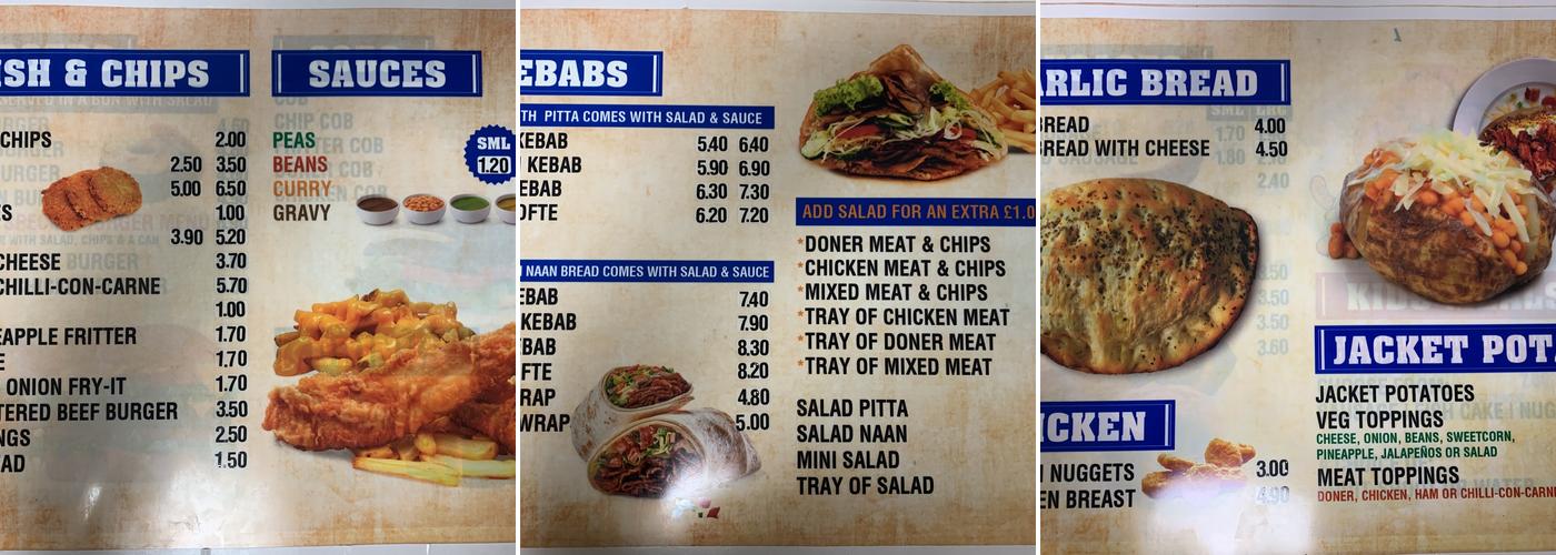 The Olympic Kebab House Menu