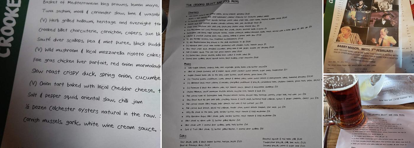 Crooked Billet Stoke Row Menu