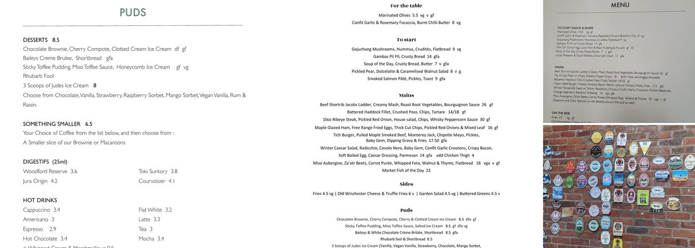 Tichborne Arms Menu