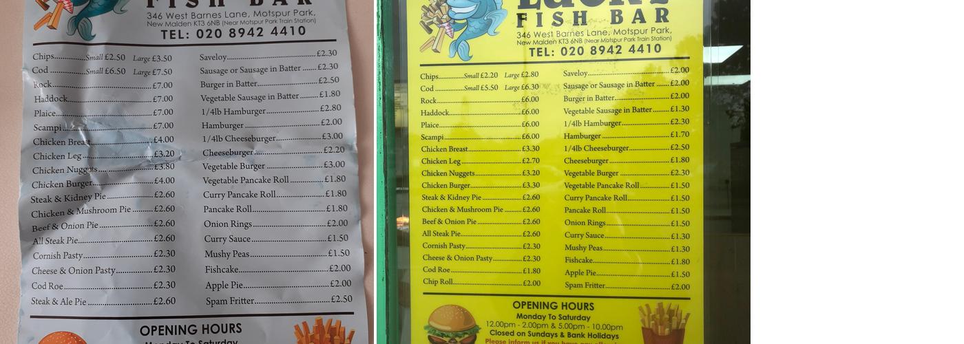 Lucky Fish Bar Menu