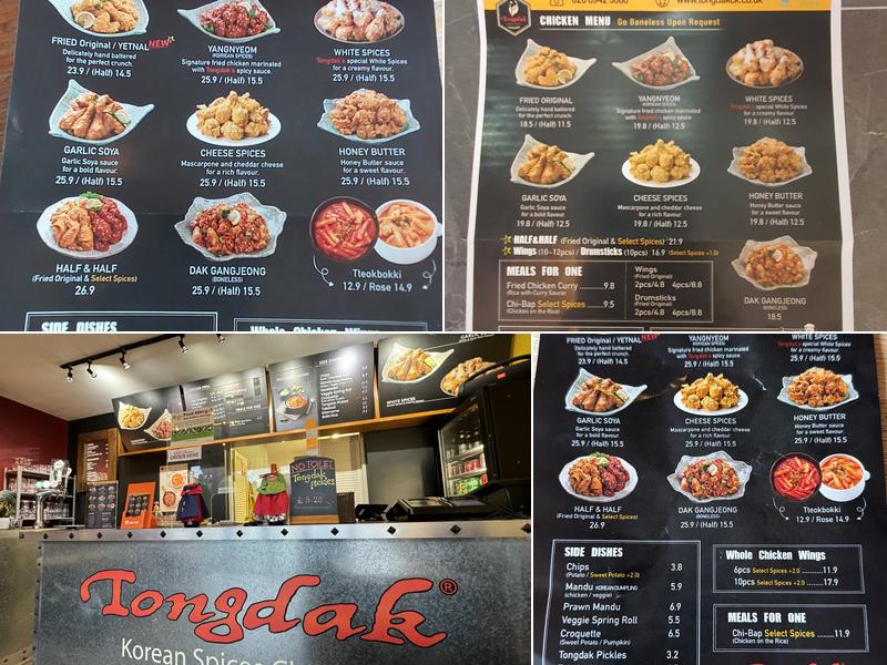 Tongdak (Korean Chicken) Menu