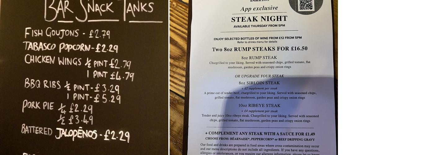 The Turner's Mill Menu