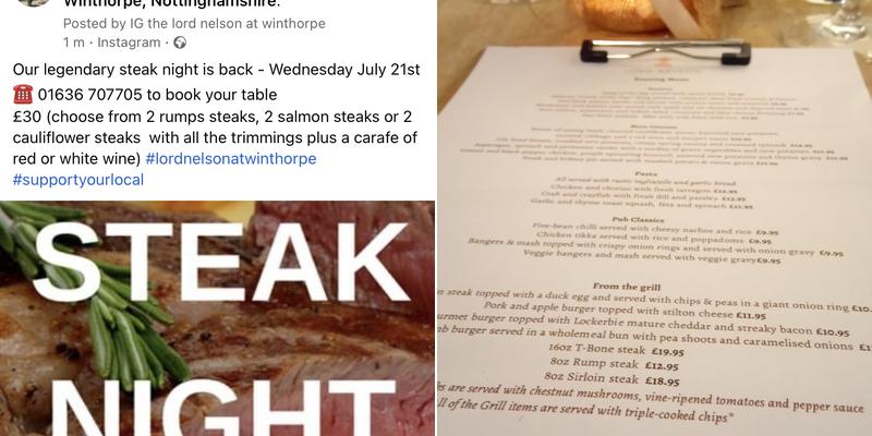 The Lord Nelson Winthorpe Menu