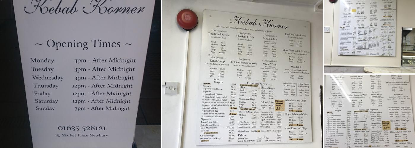 Kebab Corner Menu