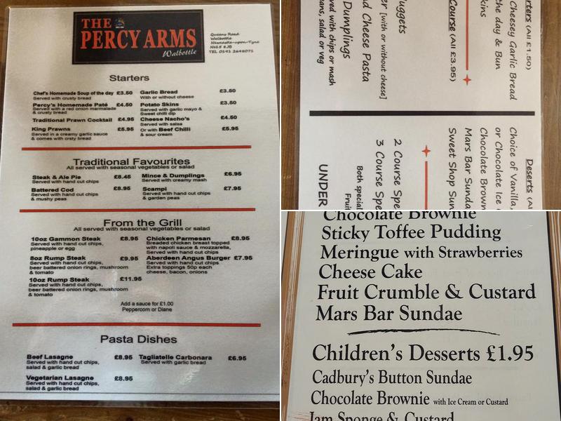 The Percy Arms Walbottle Menu