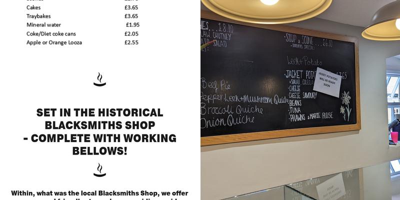 The Blacksmiths Coffee Shop Menu