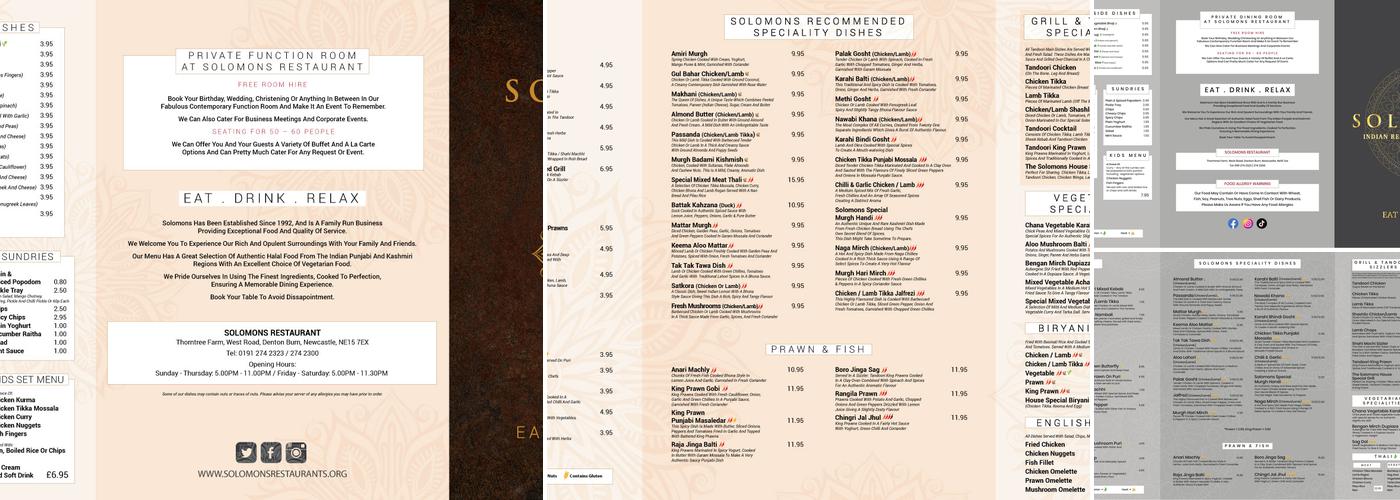 Solomons Indian Restaurant & Takeaway Menu
