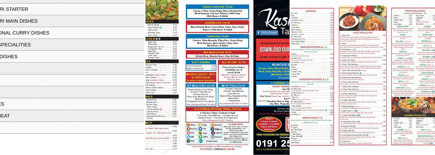 Kashmir Tandoori Menu