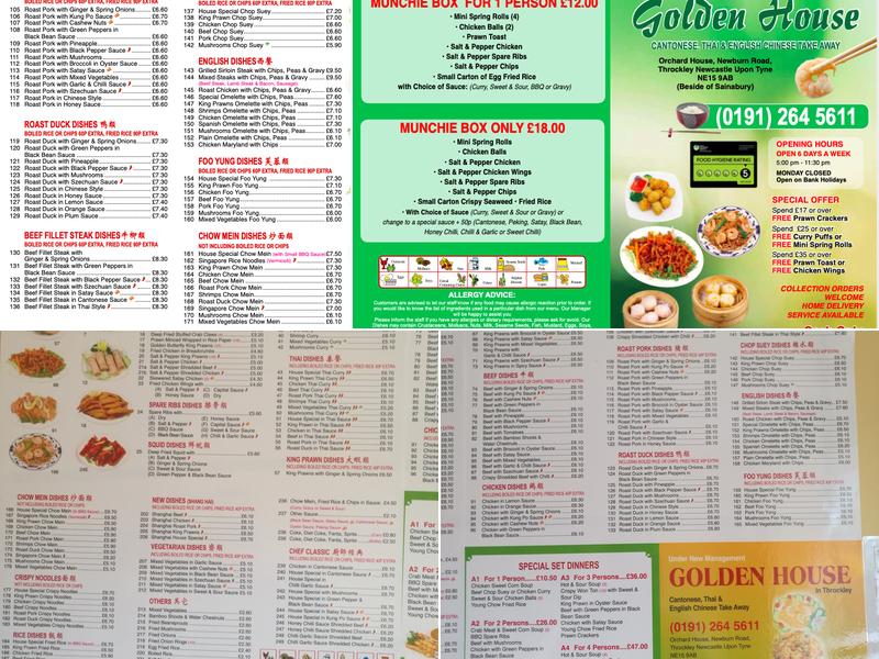 Golden House Throckley Chinese Menu