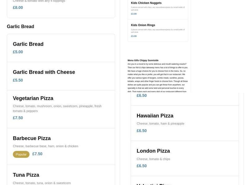 Gills Chippy Fish And Chips Menu