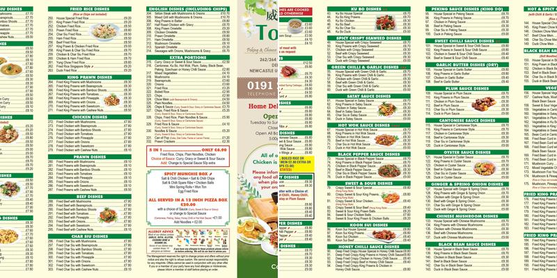Tongs Chinese Takeaway Menu