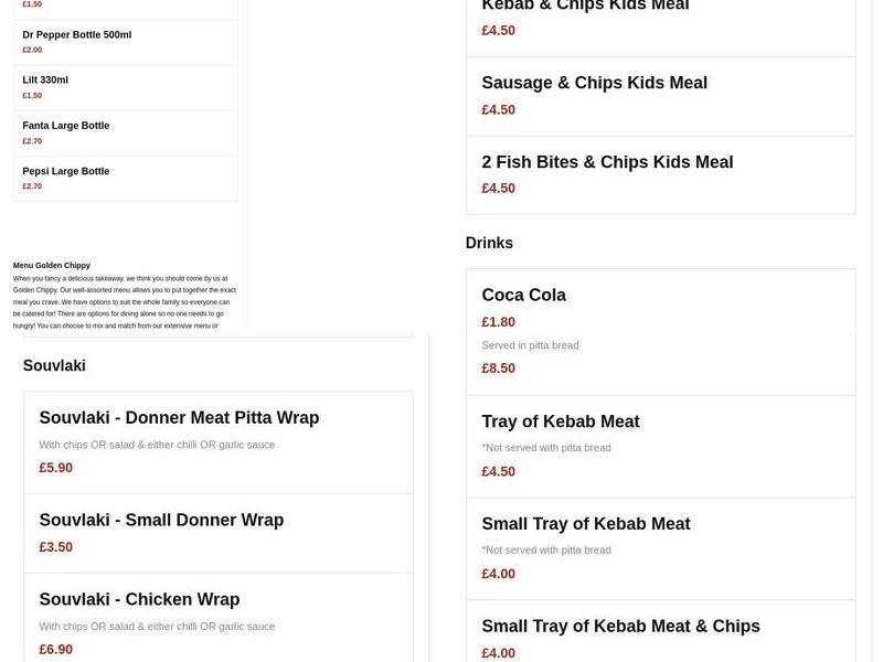 Golden Chippie Menu
