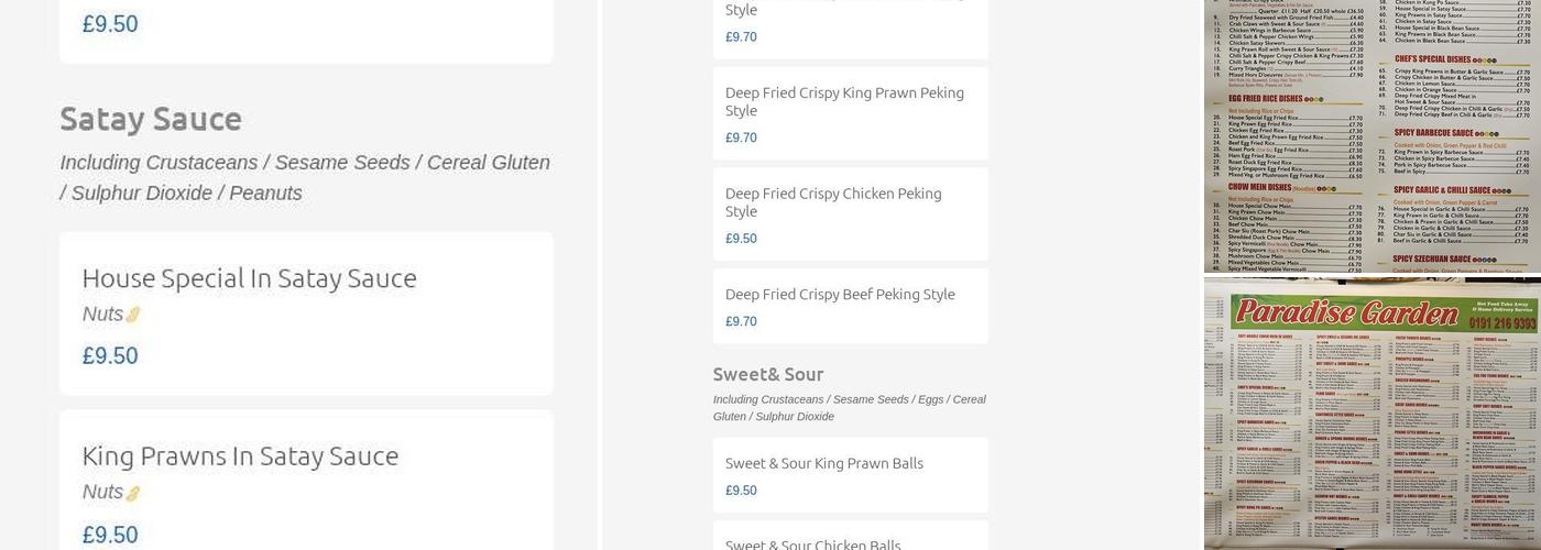 Paradise Garden Menu