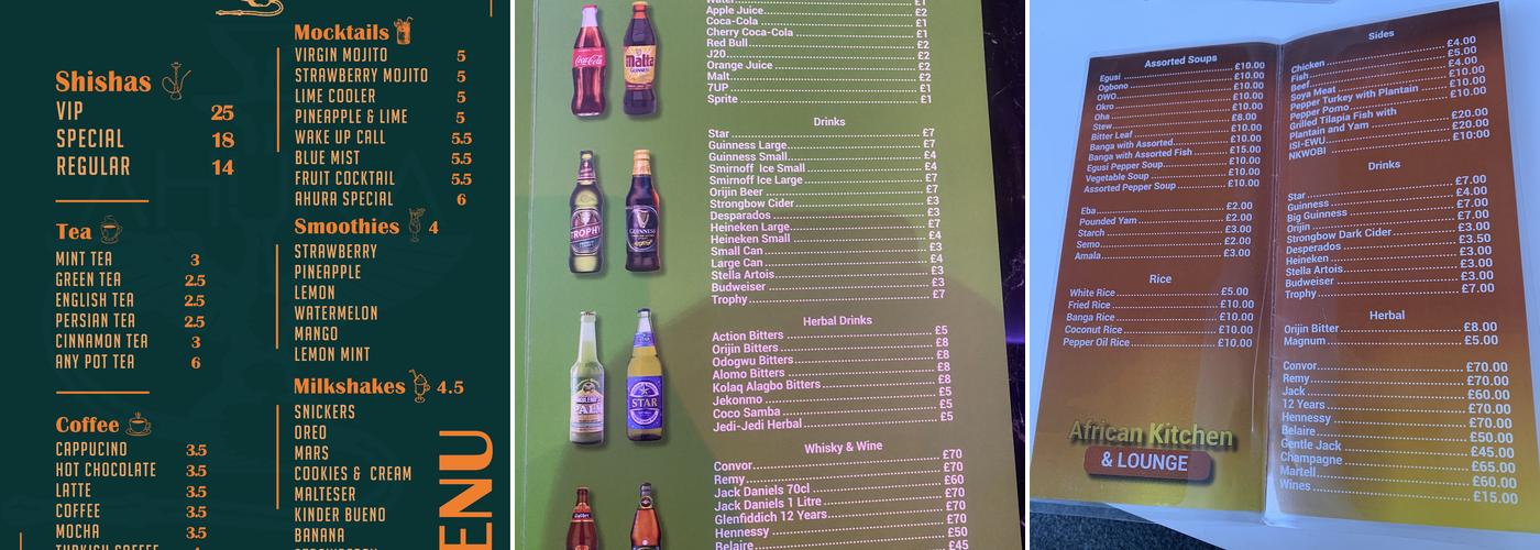 African Kitchen and Lounge Menu