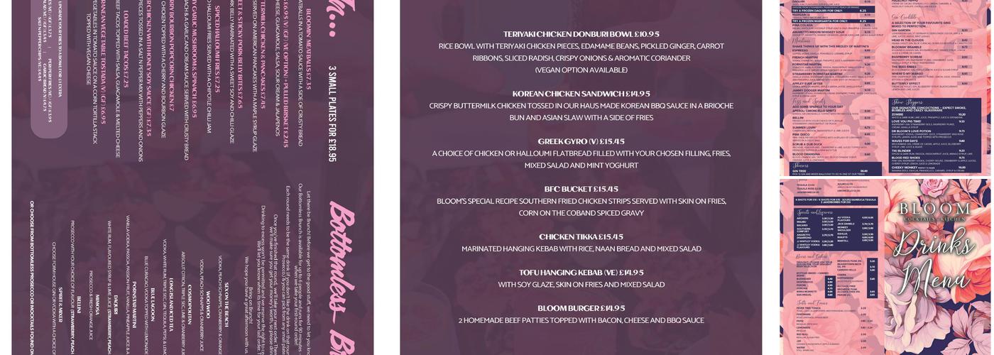 Bloom Newcastle Menu