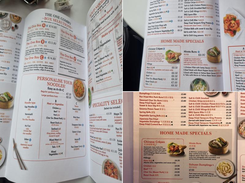 The One Noodle Bar Menu