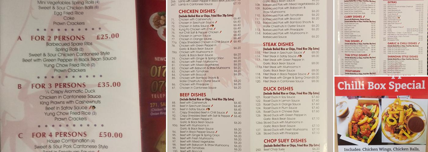 Tang's Cantonese Menu