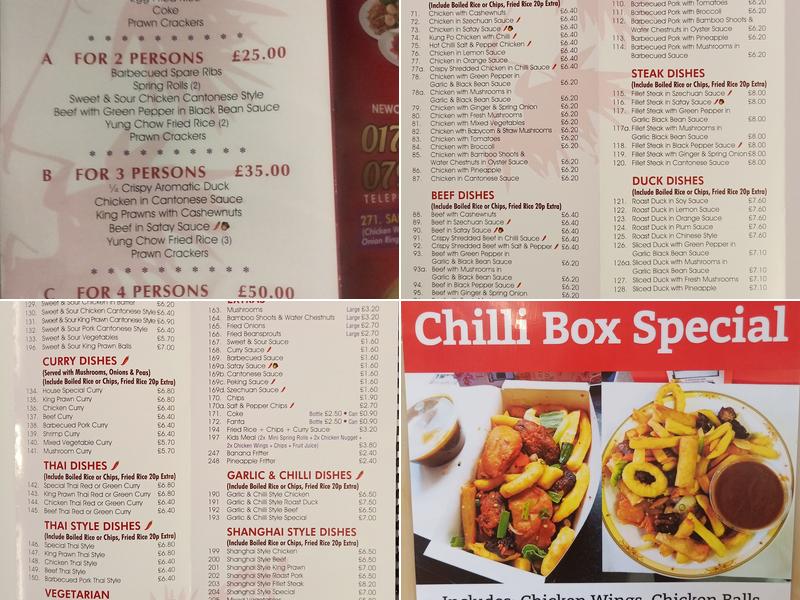 Tang's Cantonese Menu