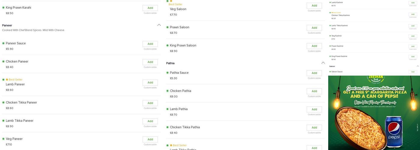 Zeeshan Fast Food Menu