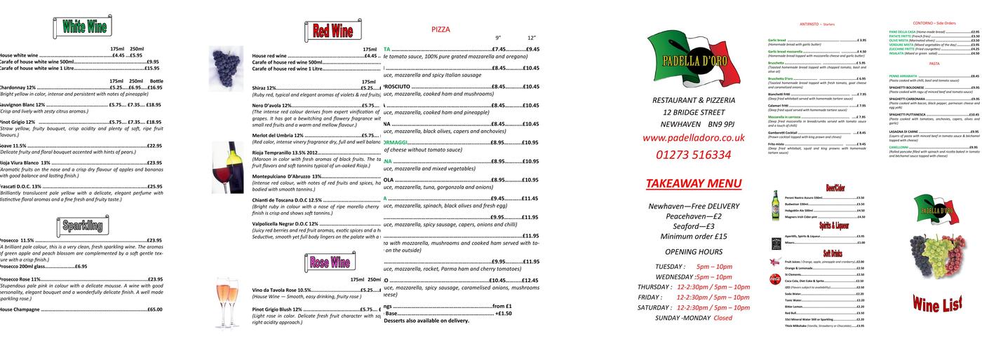 Padella D'oro Restaurant Menu