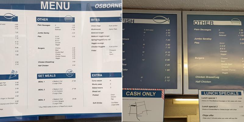 Osborne's Fish and Chips Menu