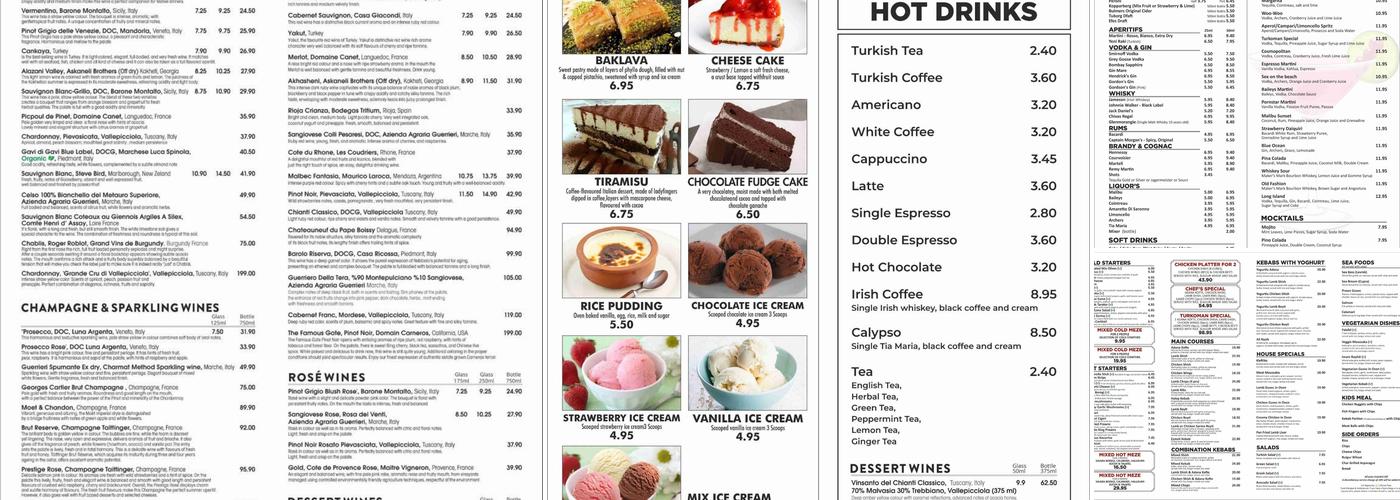 Turkoman Bar and Grill Menu