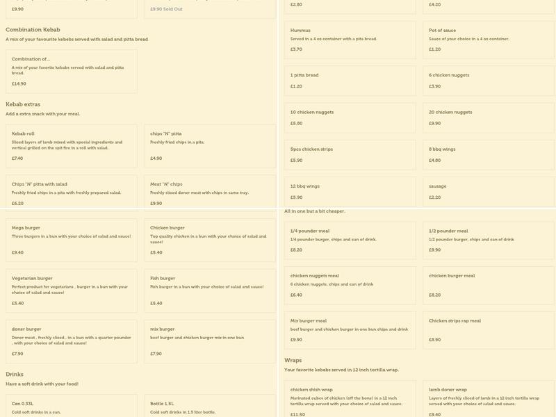 Newmarket Kebab House Menu