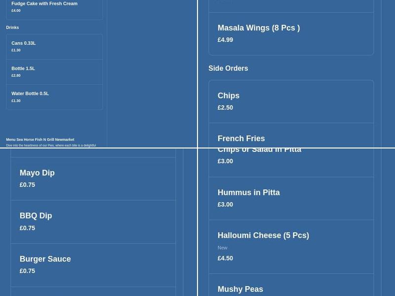 Sea Horse Fish N Grill Menu