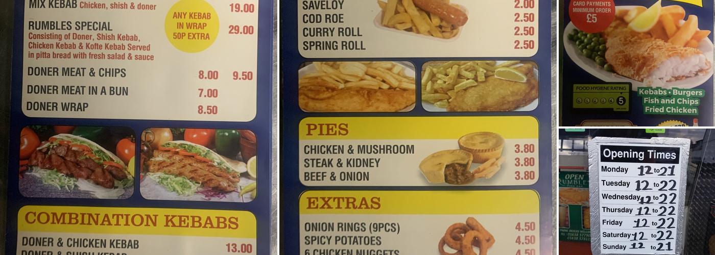 Rumbles fish Bar Menu