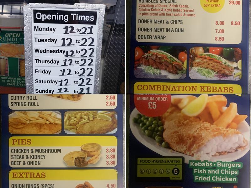 Rumbles fish Bar Menu