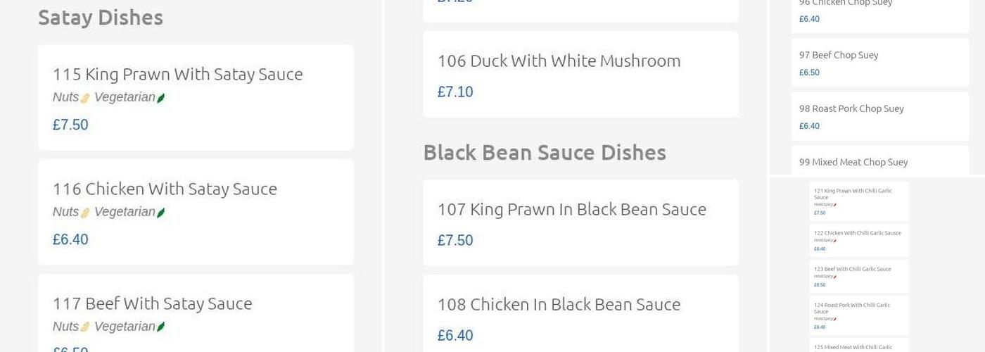 Loy's Chinese Takeaway Menu