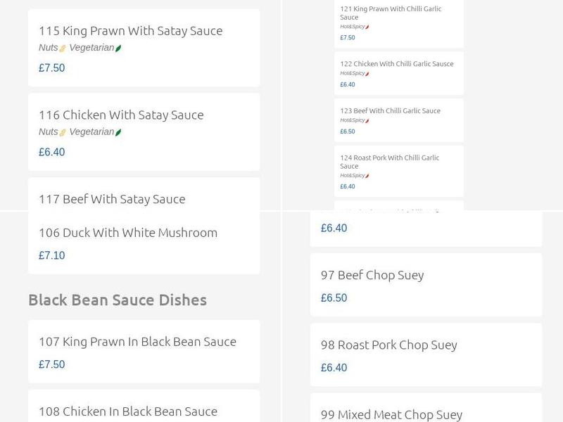 Loy's Chinese Takeaway Menu