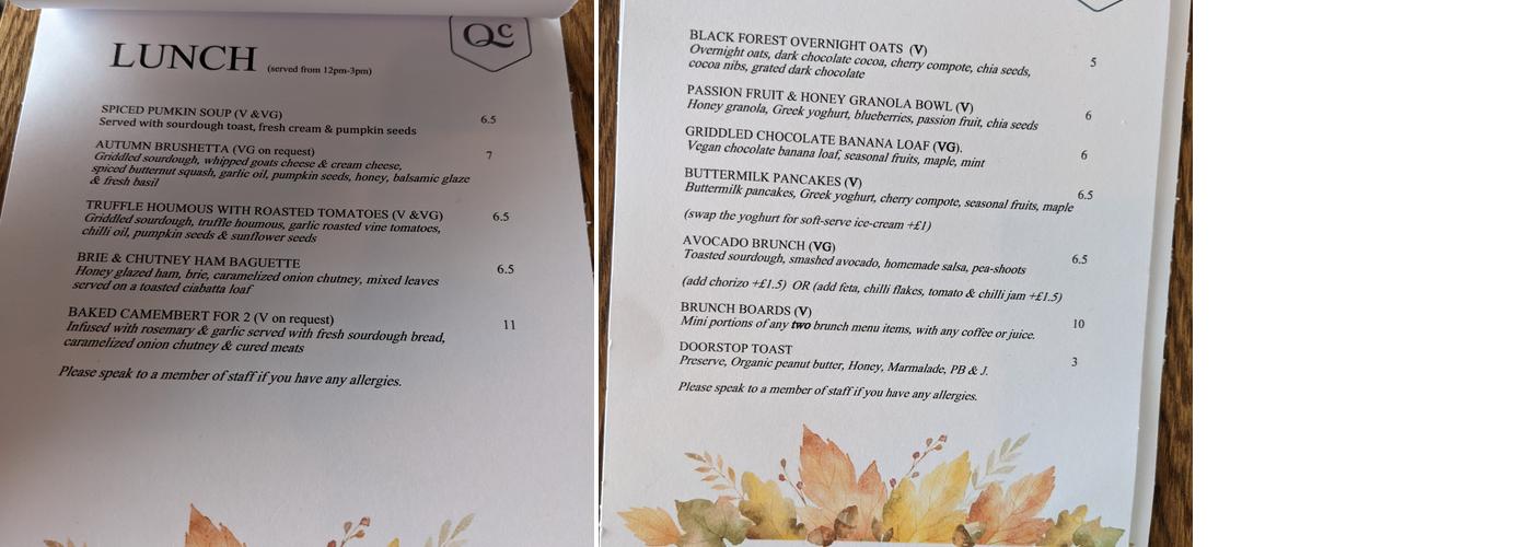 Quarters Coffee Menu