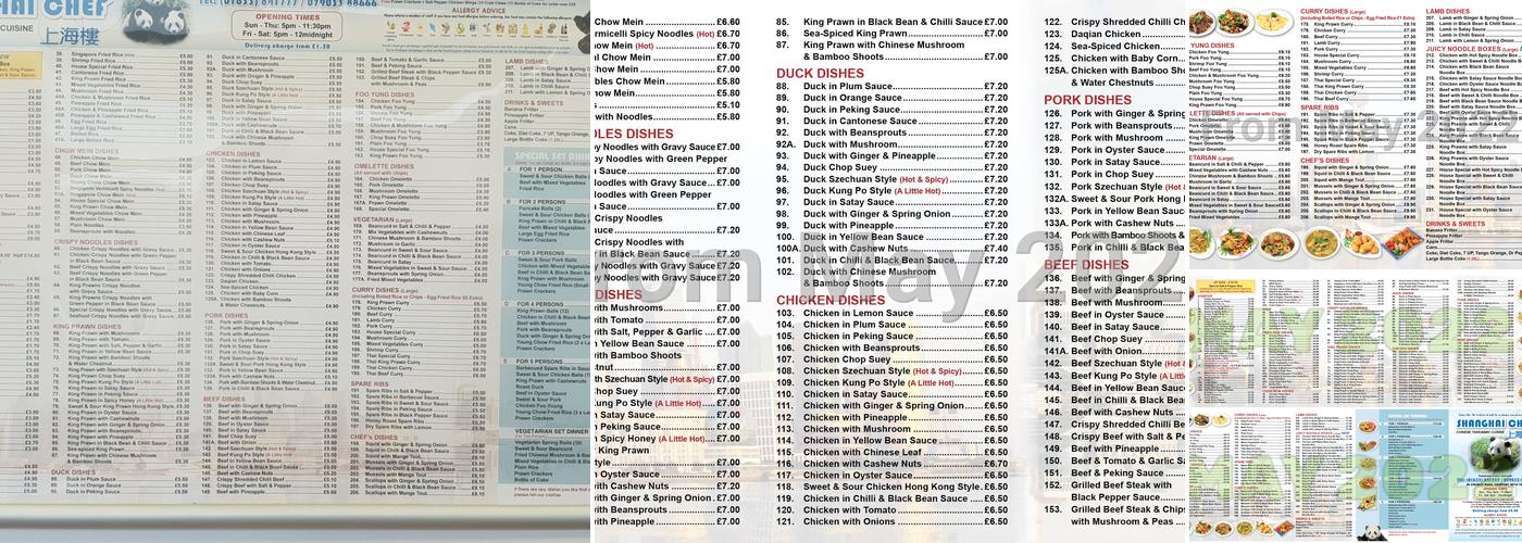 Shanghai Chef Menu