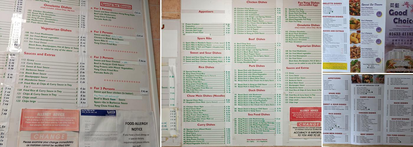 good choice chinese takeaway Menu