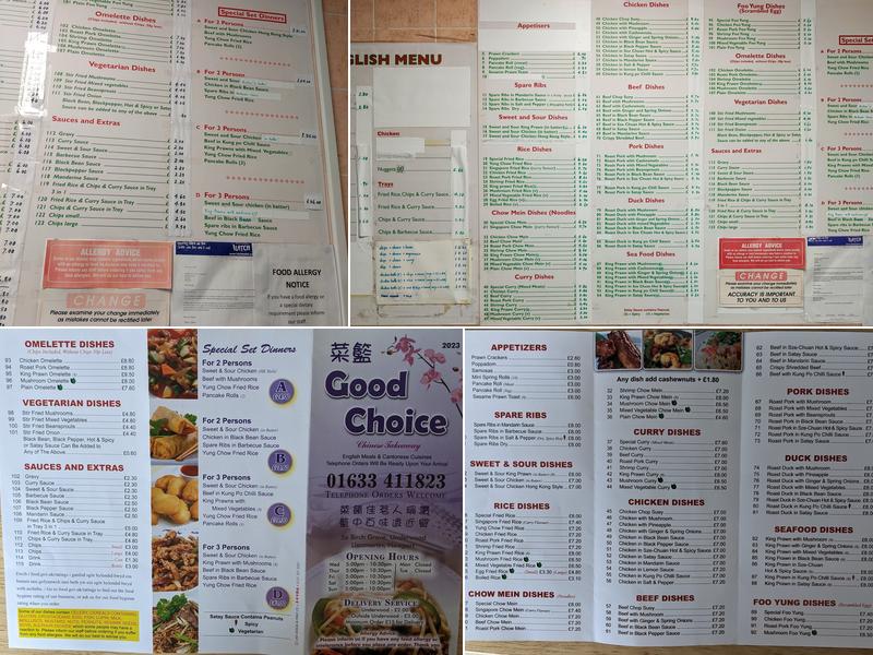good choice chinese takeaway Menu
