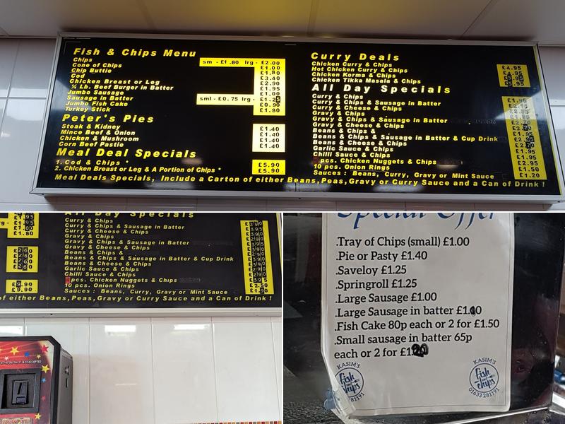 Kasim Takeaway & Fish Bar Menu