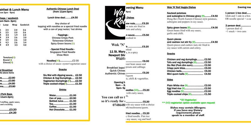 Wok 'n' roll Menu