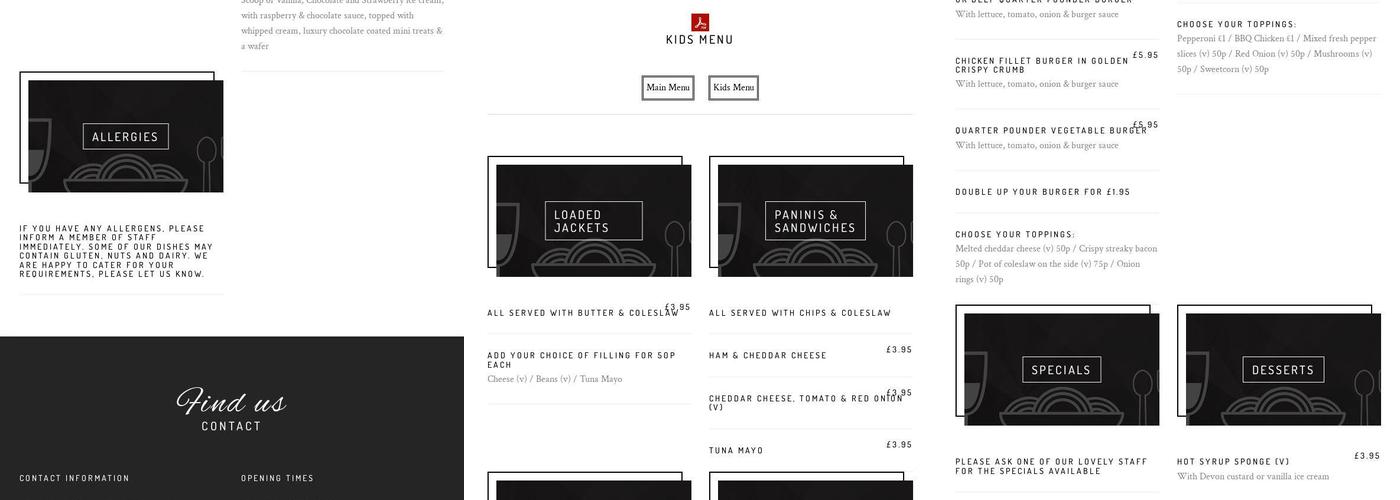 The Rose & Crown Menu